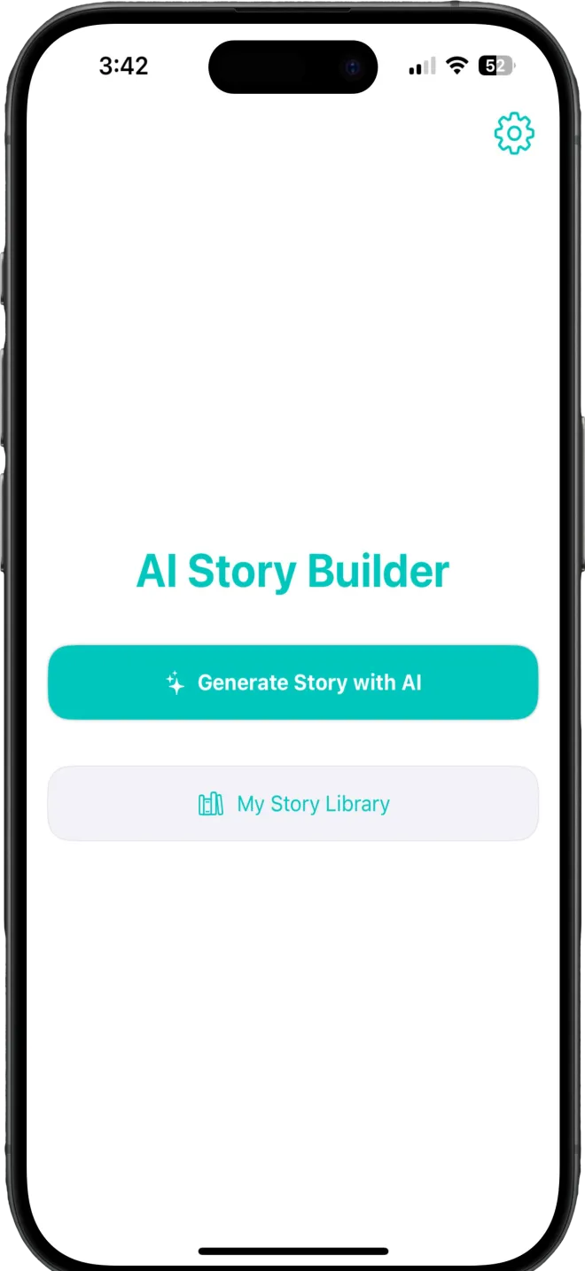 The Once Upon AI home screen with Generate Story with AI and My Story Library buttons